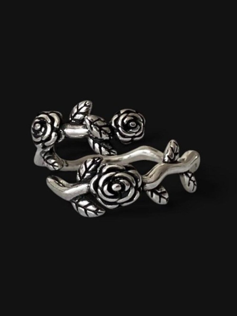 signed 925 sterling silver adjustable wrapped rose ring whimsigoth goth grunge